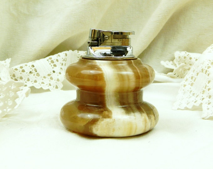 Vintage French Working Mid Century Onyx Stone Table Cigarette Lighter / Semi Precious Stone / Retro Home Interior French Decor / 1950 / 1960