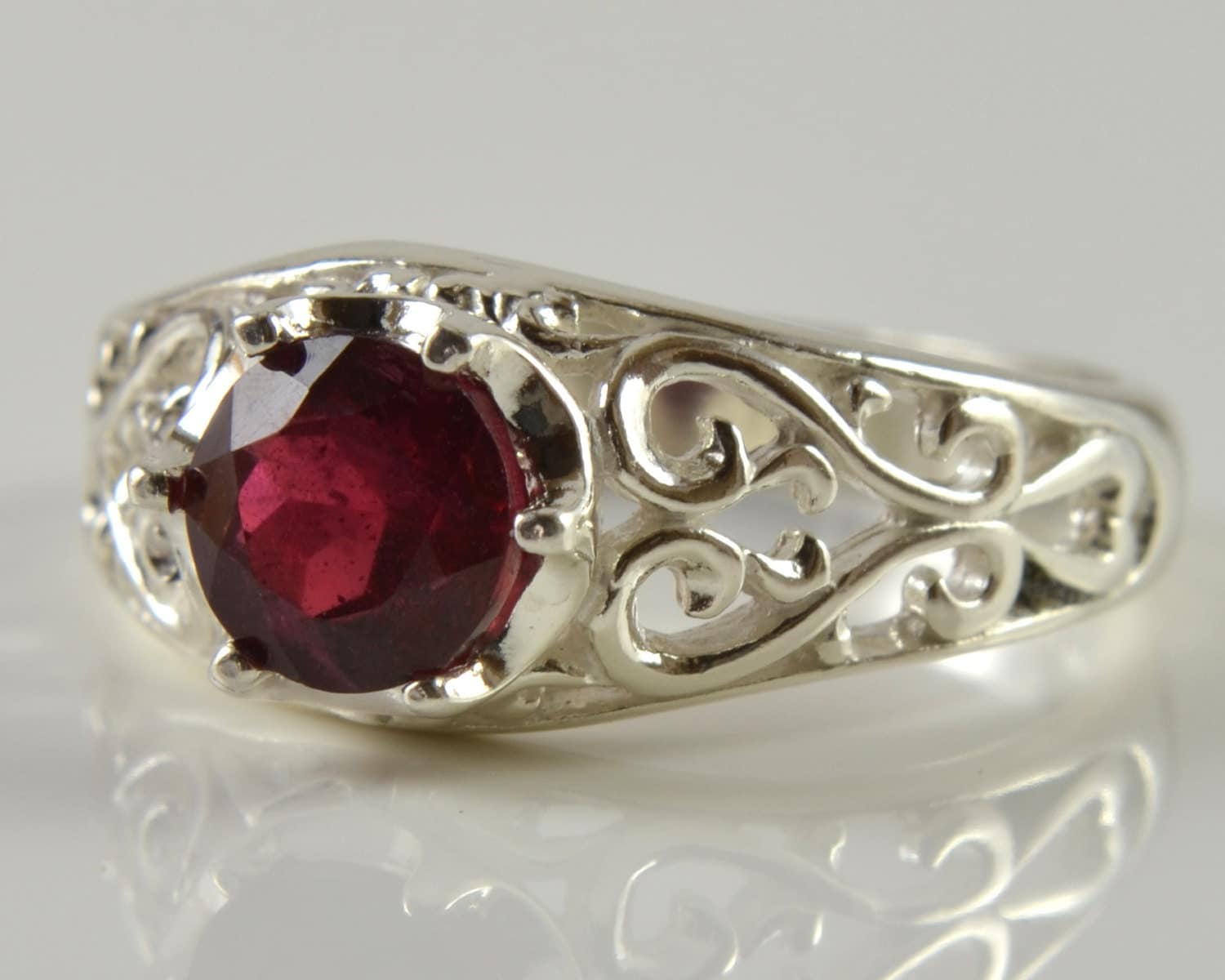 Ruby Ring in Sterling Silver Genuine Faceted Ruby Stone in