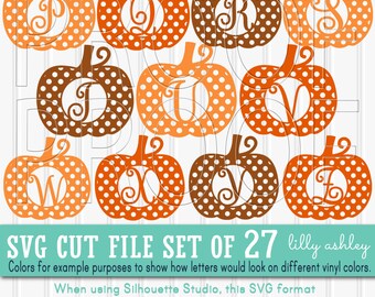 Pumpkin SVG Letter File Set of 27 polkadot pumpkin letter cut files cuttable Letters A-Z & solid pumpkin for layering! pumpkin monogram svg