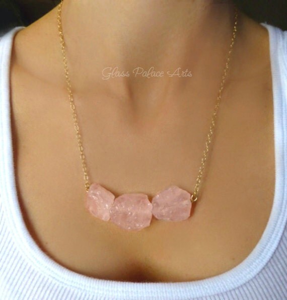 Rose Quartz Necklace Raw Gemstone Jewelry Pink Quartz