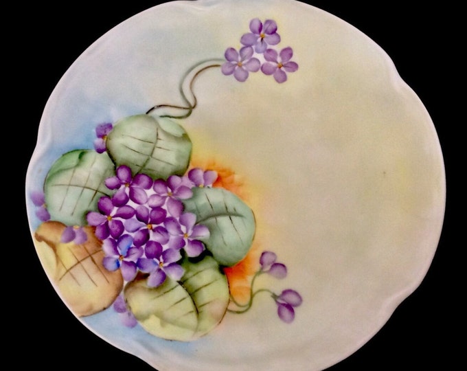 Vintage J & C Louise Hand Painted Cabinet Plate Bavaria Purple Violets 8 3/4 Inches Germany