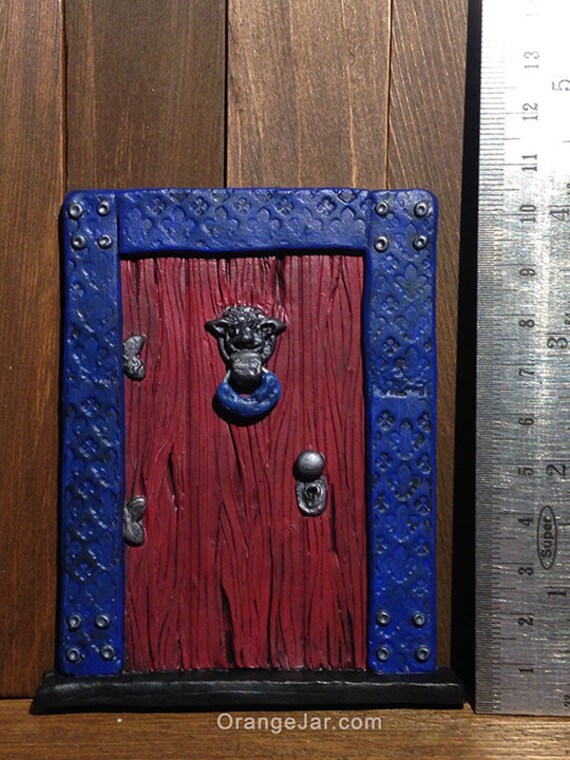 Blue Fairy Door with Goblin Knocker by OrangeJarArt on Etsy