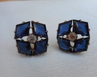 Vintage Blue Gemstone Sterling Silver Earrings Screwbacks