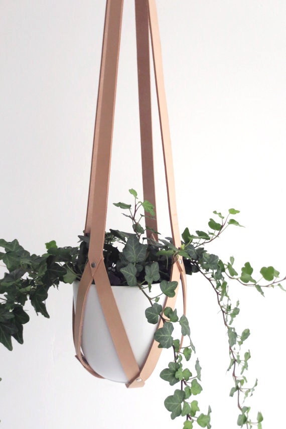 Plant hanger leather ceiling planter leather geometric