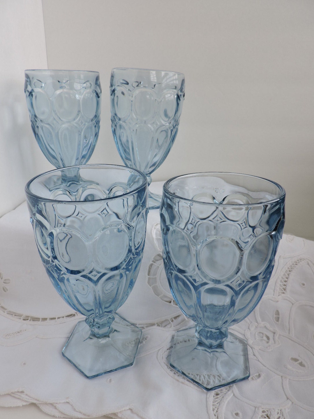 Fostoria Moonstone Blue Iced Tea Glasses Set of 4 Vintage
