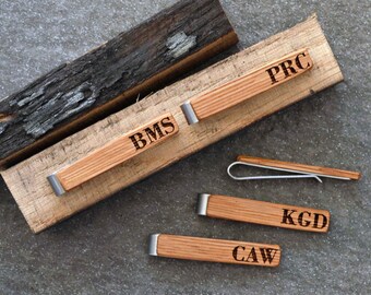 Whiskey Wood Tie Clips - Groomsmen Tie Clips - Wooden 5th Anniversary Gifts for Him, Wooden Tie Bars, Anniversary Gifts - Customized Tie