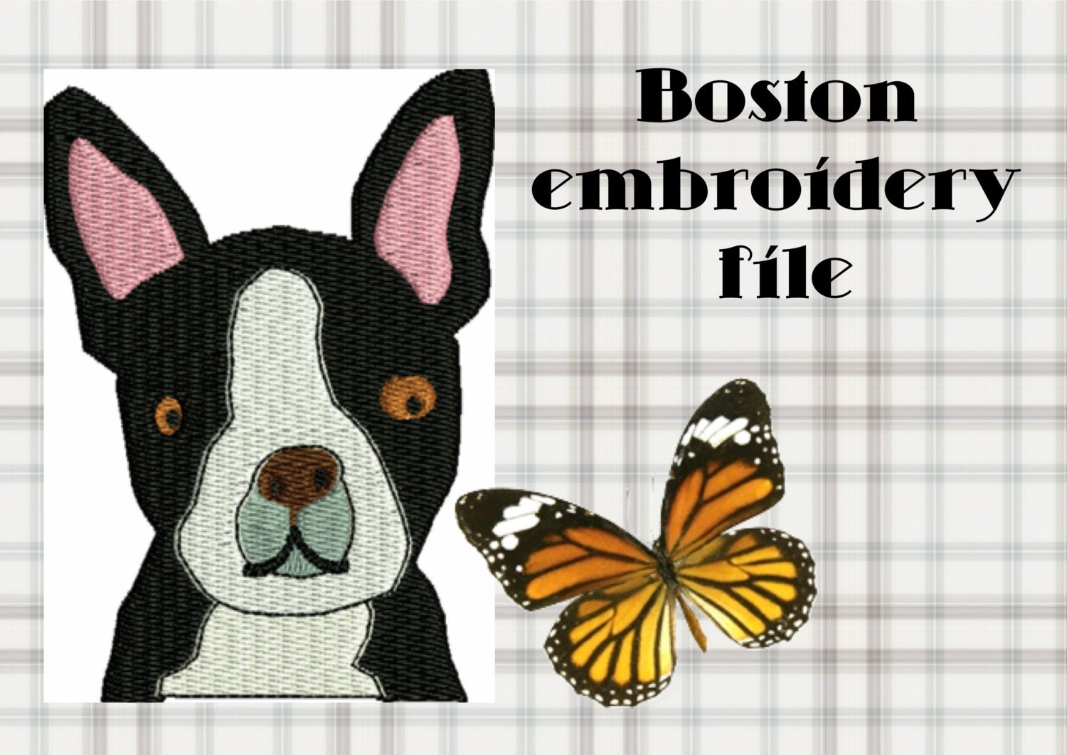 A dog boston terrier embroidery design A dog boston terrier embroidery design