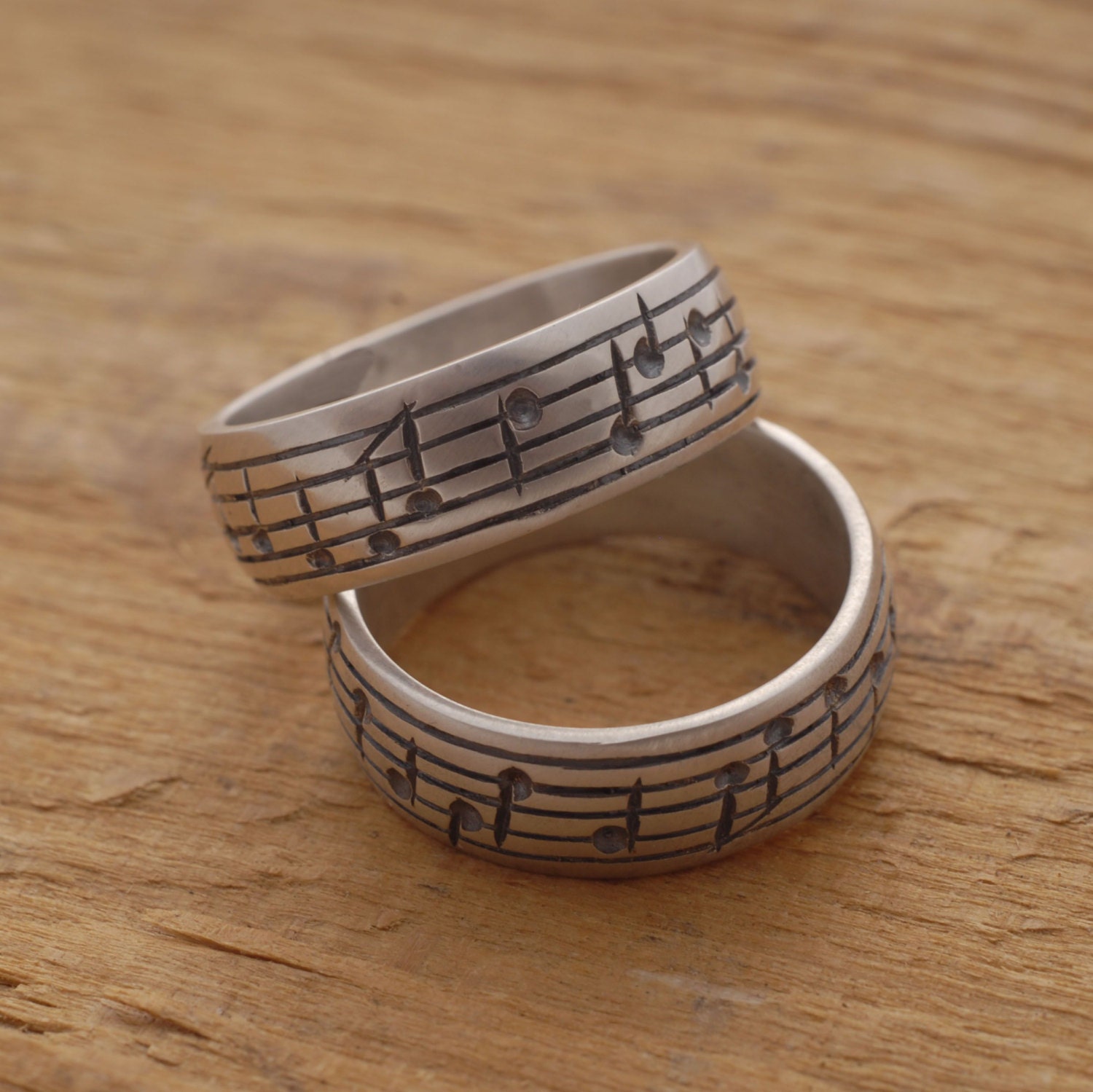  Music  Note Wedding  Ring  Set His and Her Sterling Silver