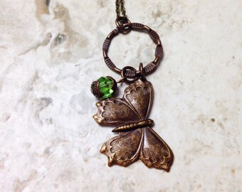 Natural Brass and Swarovski Fluttering Wings Necklace