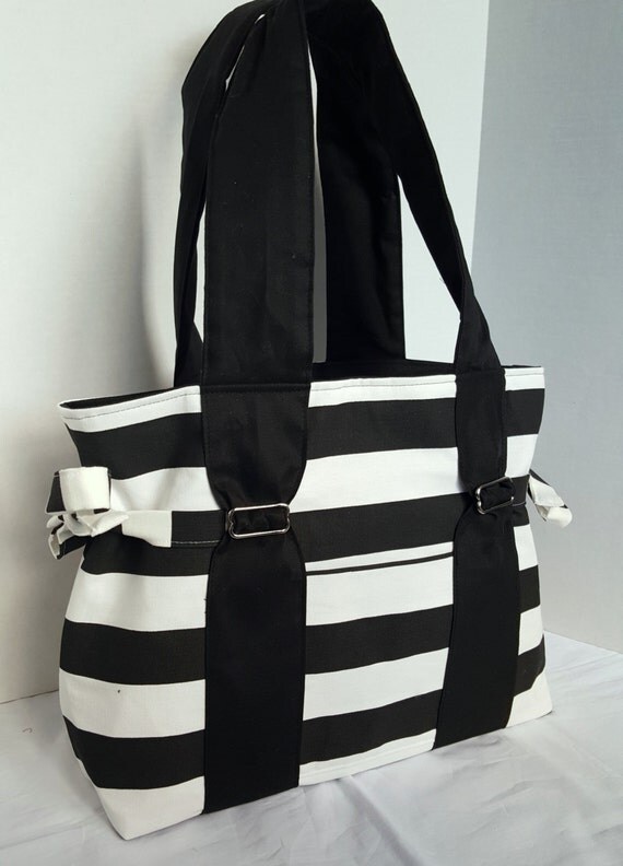 Large Black Striped Diaper Bag