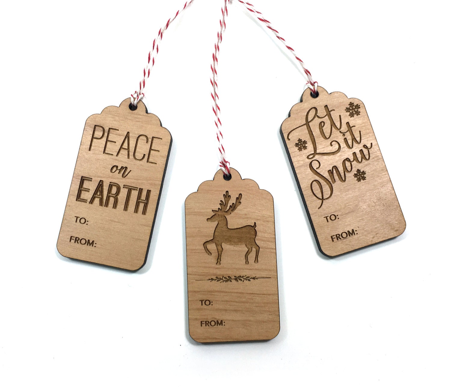 Wood Gift Tags / Engraved / Christmas Holiday by MileNine on Etsy