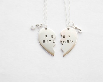 Best Bitches, Best Bitches Necklaces, Best Bitches Necklace Set, Large Charm Necklaces, Broken Heart Necklaces, Best Friends, Bitch Necklace