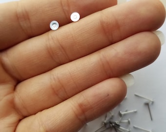 Tiny Hypoallergenic Surgical Stainless Steel Stud Earrings, Small 4 mm, 5mm, Blank Earring Pads, DIY Earrings, DIY Jewelry