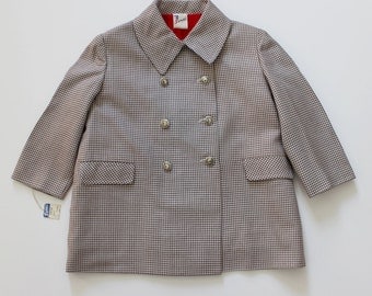 FRENCH VINTAGE 50's / kids / light coat / mid-season jacket / pied de poule wool fabric / new old stock / size 2 years
