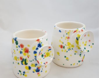 Button handle pottery mug clay handmade