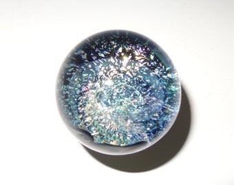 Phantom Dichroic Glass Galaxy Marble, Silver Blue, UV Ready - boro, handmade (ref #445)