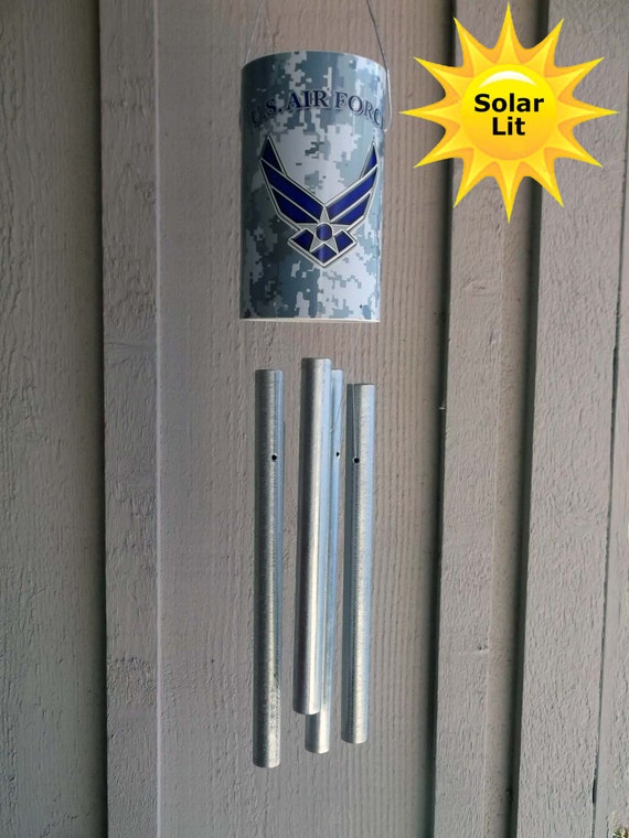 US Air Force Memorabilia PVC Camo Wind Chime with Solar Light