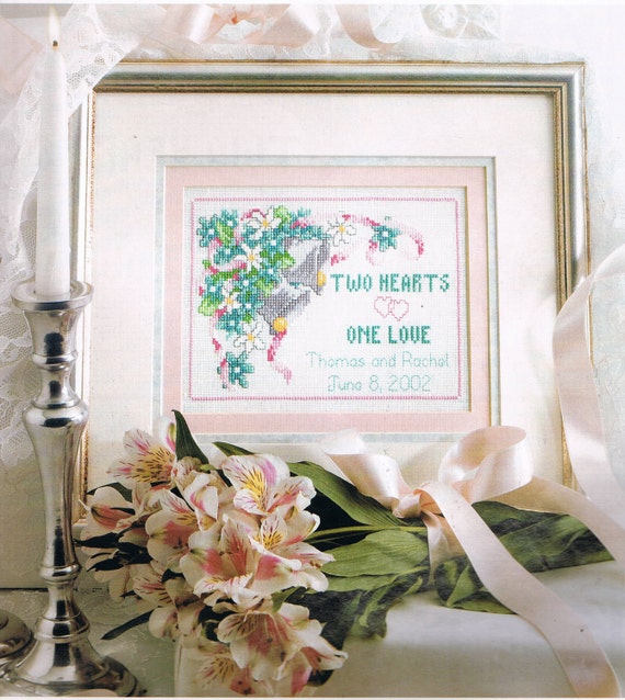 CROSS STITCH PATTERN Two Hearts One Love Wedding Sampler