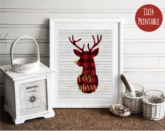 11x14 Christmas Decor - Buffalo Plaid - Christmas Deer - Christmas Decorations - Christmas Print - Christmas art - Rustic Christmas