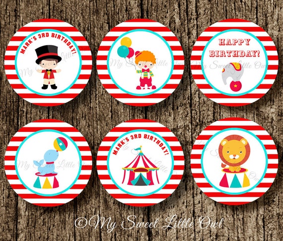 Circus cupcake topper - circus sticker - red circus label - circus baby ...