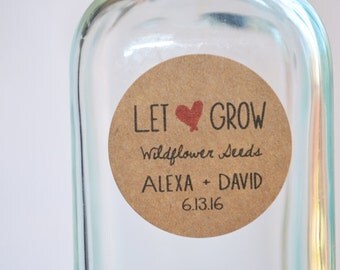 30 Kraft 1.5" Round Sticker Label Tags - Custom Wedding Favor & Gift Tags - Let Love Grow Kraft