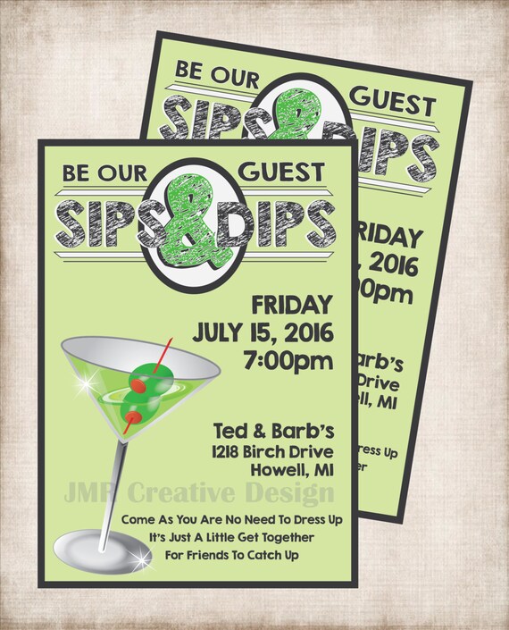 Cocktail Party Invitation / Sips & Dips by JMRCreativeDesign