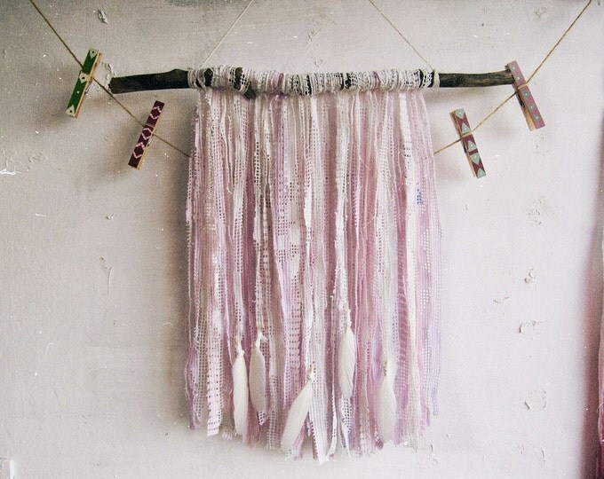 Boho Wall Hanging Lace Banner - Shabby Country Decor - Boho Bedroom - Bohemian Nursery Decor - Feathers Decor - Lace wall Decor - Baby Gift