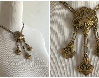 Ornate Antique Brass Necklace Art Deco Choker