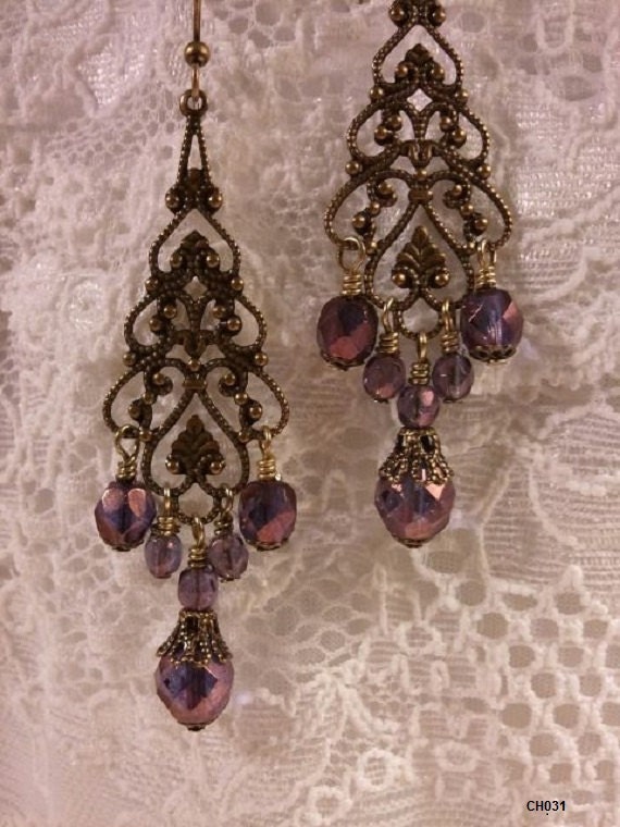 Chandelier Earrings Boho Earrings Crystal and Filigree