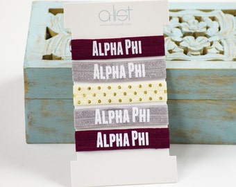 Alpha Phi Sorority Elastic Hair Ties // APhi // 5 Pack // No Bump // Hairbands // Big Little Gifts // Sisterhood Gifts // Sorority Gifts