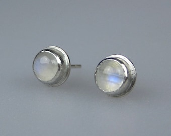 Rainbow Moonstone Sterling Silver Stud Earrings | 6mm Gemstone Studs | Basic Gemstone Earring Studs | Modern Minimalist | Made to Order