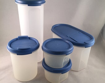 Tupperware Modular Mates Blue Lids Set of 5, Total of 10 Pieces