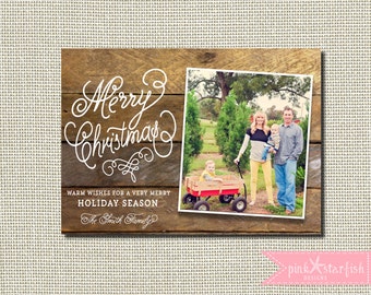 Christmas Card, Holiday Card, Rustic Christmas Card, Wood Christmas Card, Wood Plank, Vintage Holiday Christmas Card, Photo