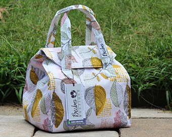 Reusable, Insulated bento box Lunch Bag, BPA Free, Food Friendly, New waterproof lining, golden leaves, work lunch, school lunch, washable