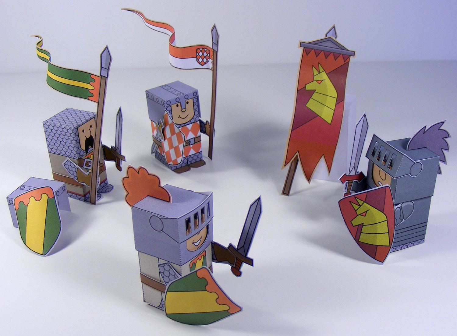 Medieval knights and soldier Mini-people paper toys. Cut