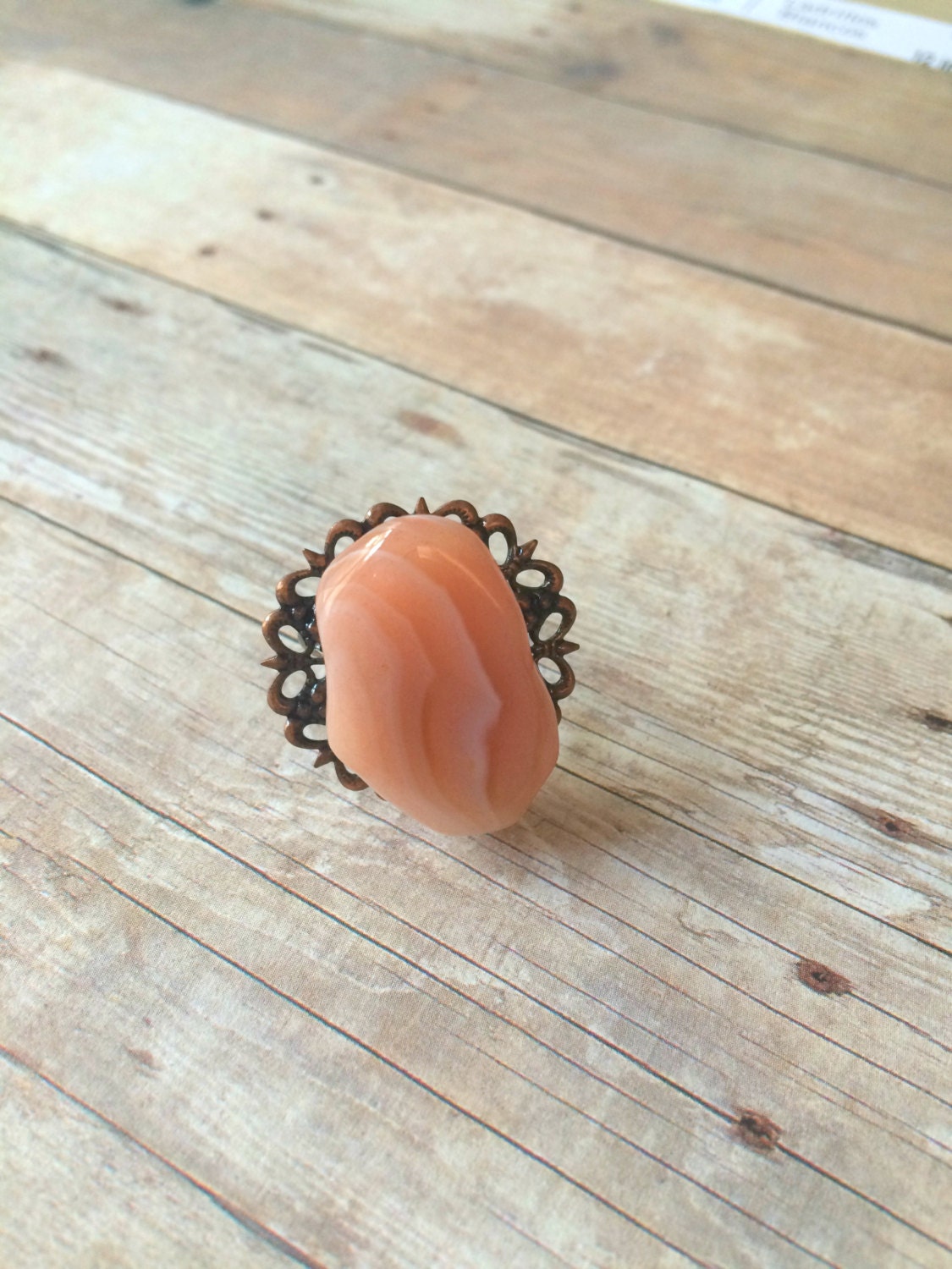 Apricot Agate Adjustable Ring Peach Gemstone Ring by JulemiJewelry