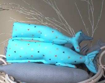 Whale toy, whale pillow, nautical nursery toy, stuffed whale. Child friendly. Modern Design fabric, Fashion home decor. Nice gift