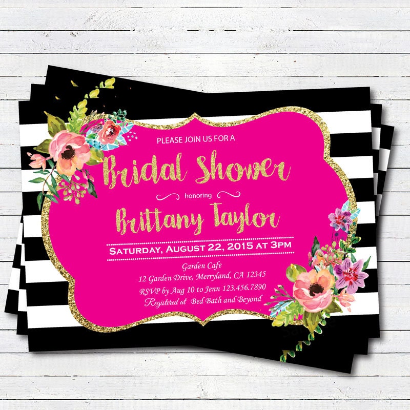 Hot Pink And Black Bridal Shower Invitations 3