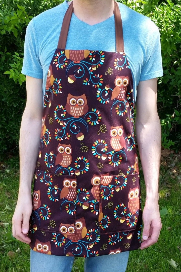 Brown Owls Apron Adult Unisex apron Owl Apron by MenintheKitchen