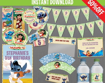 Disney Lilo and Stitch Birthday Party Collection - Instant Download and Edit with Adobe Reader - Lilo in Red Dress - Lilo and Stitch Party