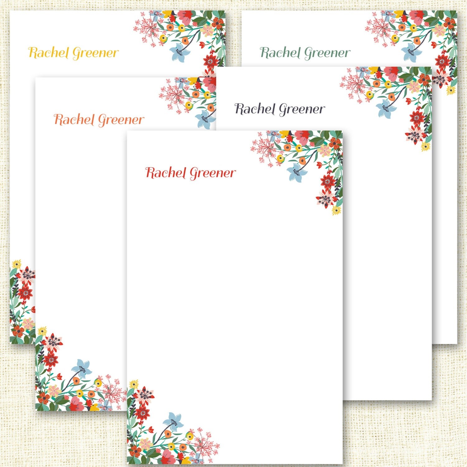 Personalized Stationery Notepads Vibrant by OrangeStreetNorth