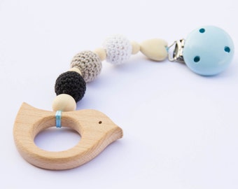 Wooden stroller toy - wooden teether - car seat toy - baby boy - natural baby toy - clip toy - stroller toy - wooden toy pendant