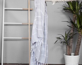 Turkish Towel Light Gray | Authentic Beach Towel Travel Throw Bath Towel Fouta Turkish Cotton Yoga Spa Blanket Sarong Summer Accessory Throw