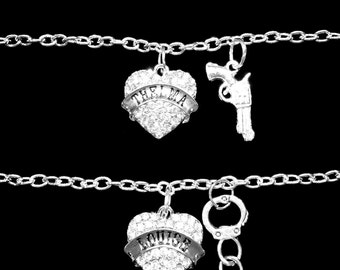 Best Friend Gift, Best Friend Bracelet, Thelma Louise Charm Bracelet, Partners In Crime, Gun Handcuff Friends Friendship Charm Bracelet Set