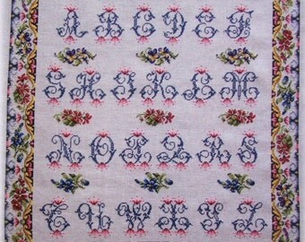 CROSS STITCH CHART French Antique Sampler Pattern 'Abecedaire aux Fleurs'