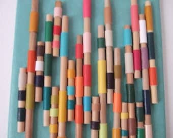 Coloured Poles original mixed media assemblage wall art