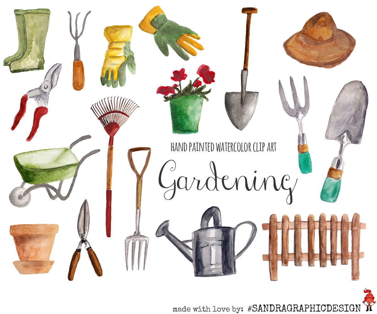 Gardening clip art hand painted watercolor floral clipart