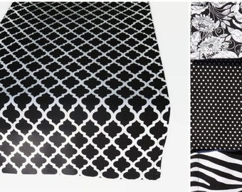 Black & White Table Runner with Matching Napkins, Black and White Table Linens, Black Table Runner, Black White Floral Table Runner