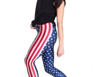 American Flag Leggings, 4th July Clothing, Red White Blue Leggings, Patriotic Costume, American Flag Costume, American Flag Pants,