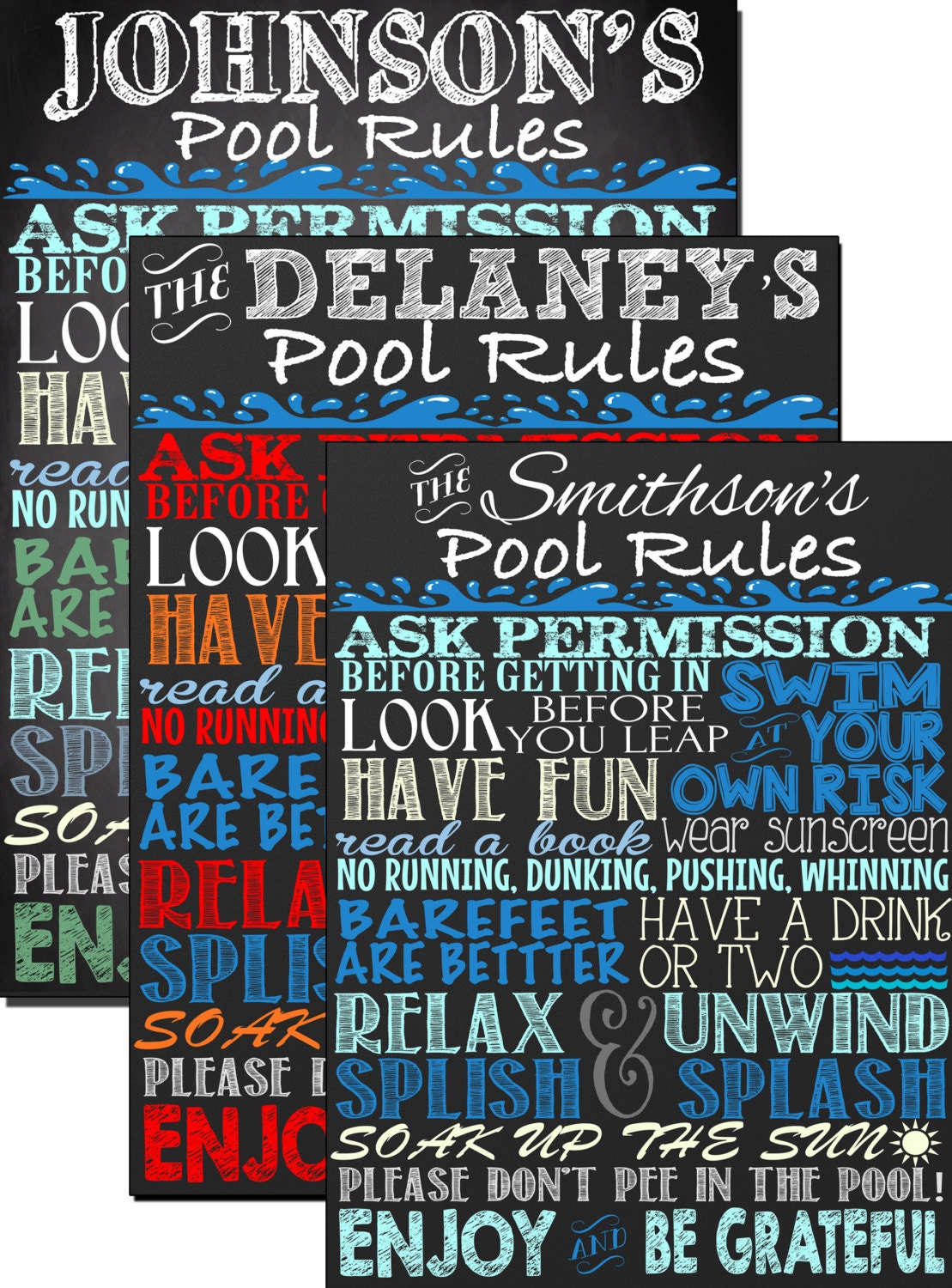 Pool rules sign custom outdoor chalkboard style pool sign